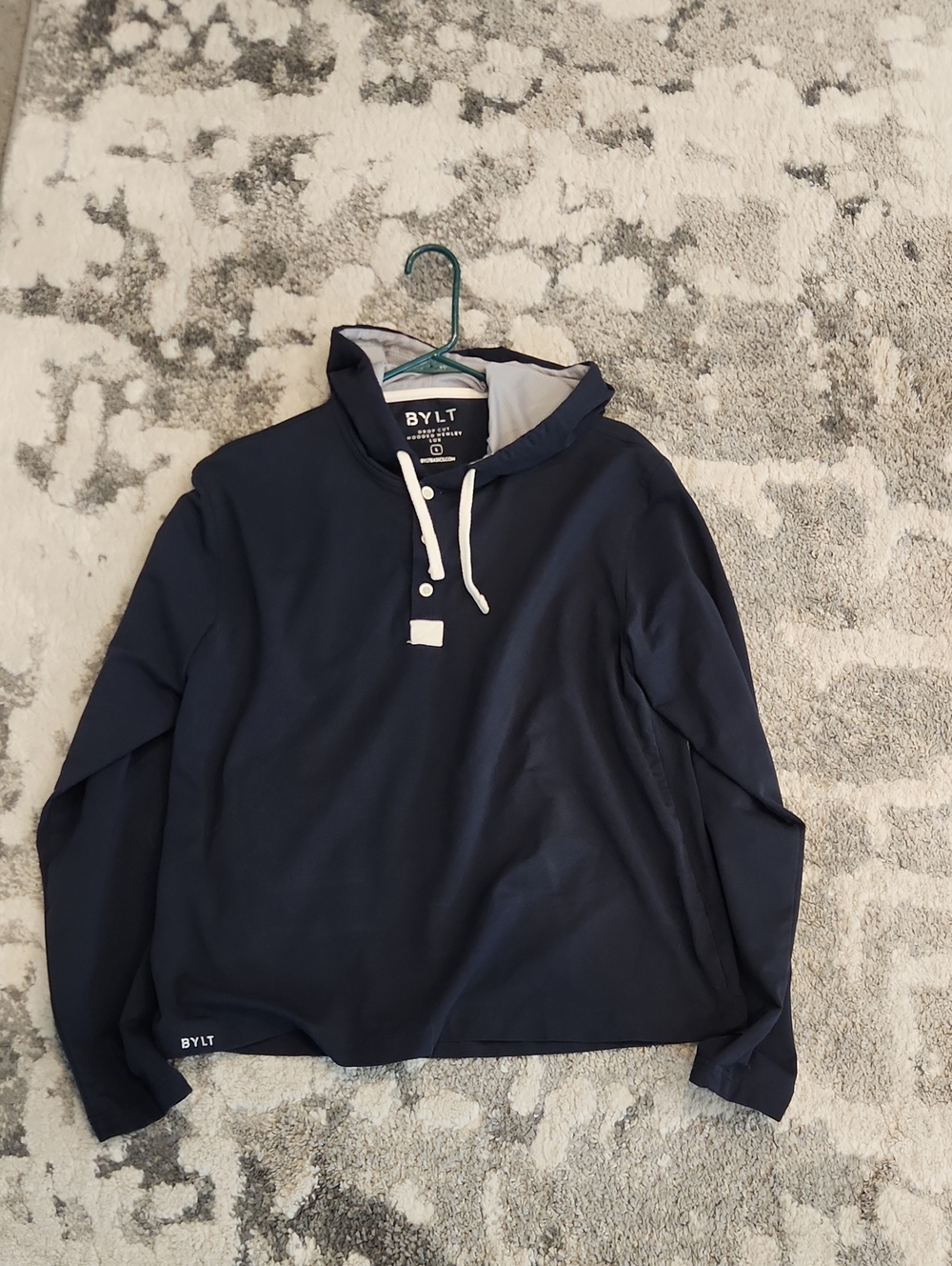 BYLT Basics Navy Blue Hooded Henley Sweater